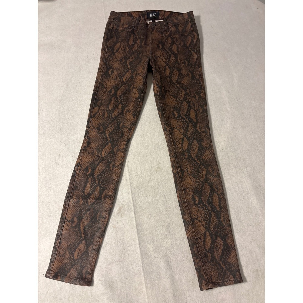 Paige Hoxton Ultra Skinny Jeans Womens 27 Brown Snakeskin Coated High Rise Pants